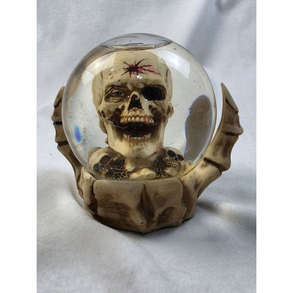 Halloween Skeleton Hand Holding Skull Water Globe / Snow Globe Decor